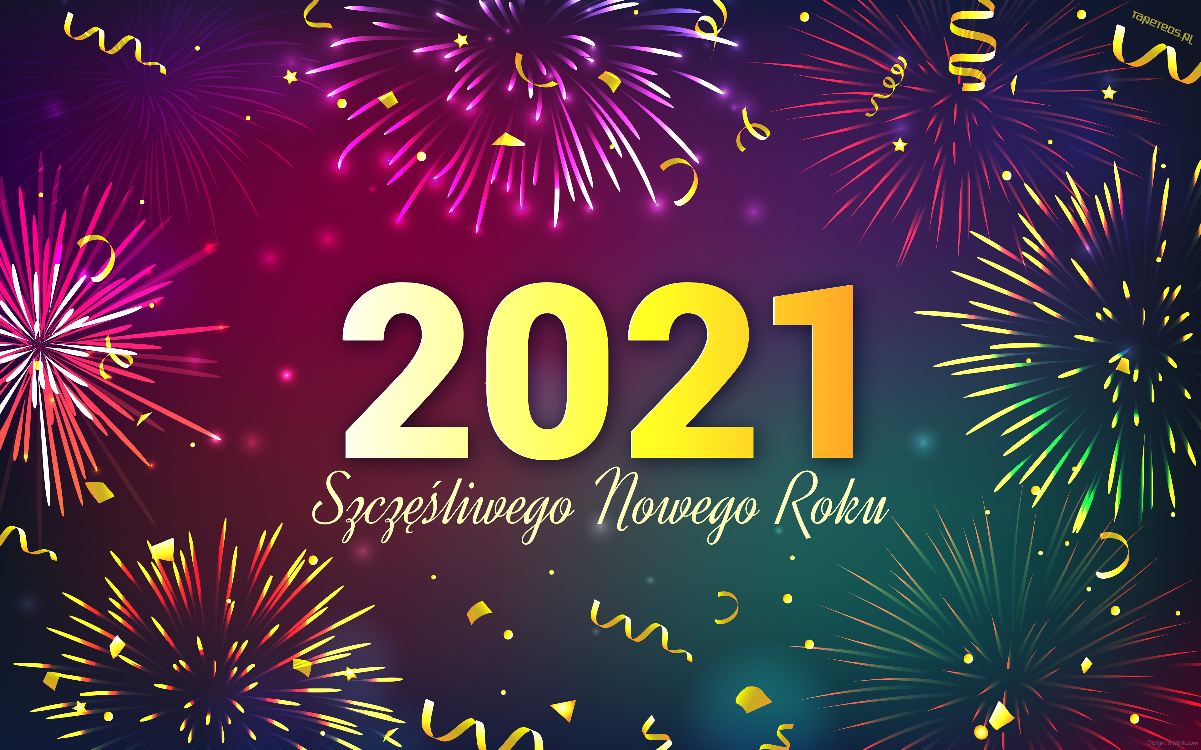 Tapeta z kolorowymi fajerwerkami 2021 rok